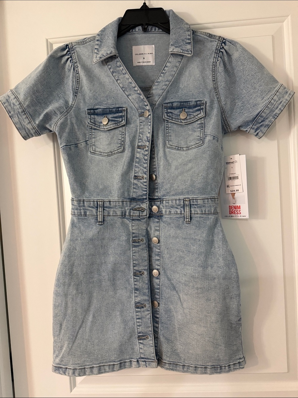 Celebrity Pink Light Blue Denim Button-Front Dress
